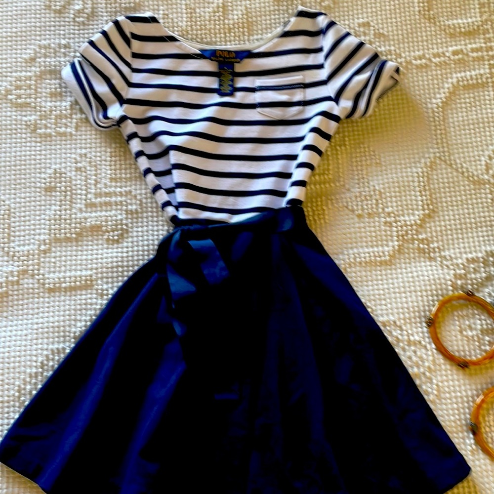 Ralph Lauren Striped Short Sleeve Twirl Dress with Ribbon